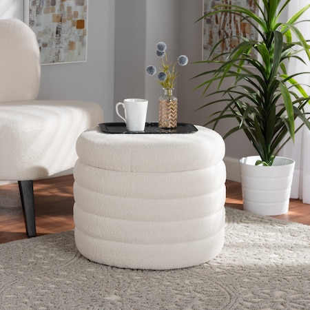 Baxton Studio Tabitha Modern and Contemporary Ivory Boucle Upholstered Storage Ottoman 220-12865-ZORO
